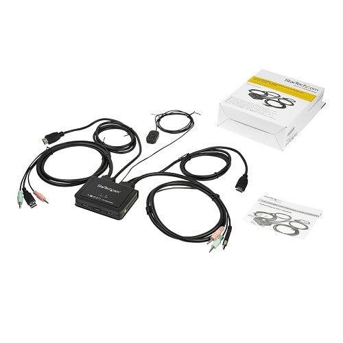StarTech 2 Port HDMI KVM Switch - 4K 60Hz - Compact UHD HDMI USB KVM Switch with 4ft Cables & Audio - Bus Powered & Remote Switching 2