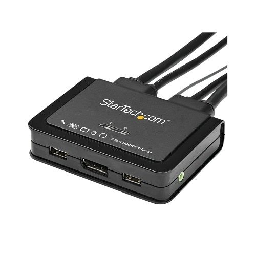 StarTech 2 Port DisplayPort KVM Switch - 4K 60Hz - UHD DP 1.2 USB KVM Switch w/ 4ft Cables & Audio - Bus Powered & Remote Switching 2