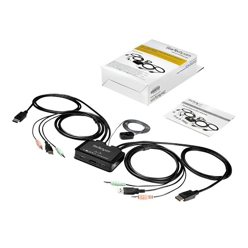 StarTech 2 Port DisplayPort KVM Switch - 4K 60Hz - UHD DP 1.2 USB KVM Switch w/ 4ft Cables & Audio - Bus Powered & Remote Switching 6