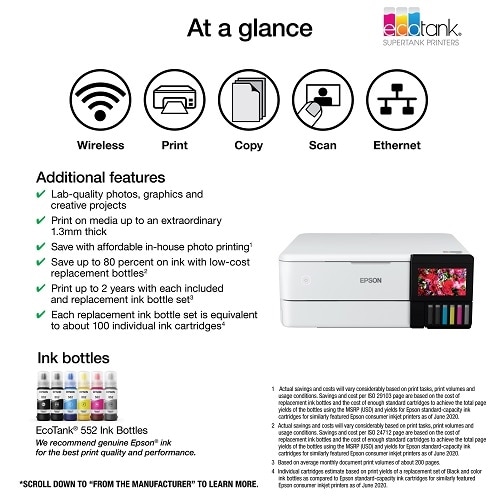 Epson EcoTank ET-8500 Wireless Color All-In-One Inkjet Photo Printer 3