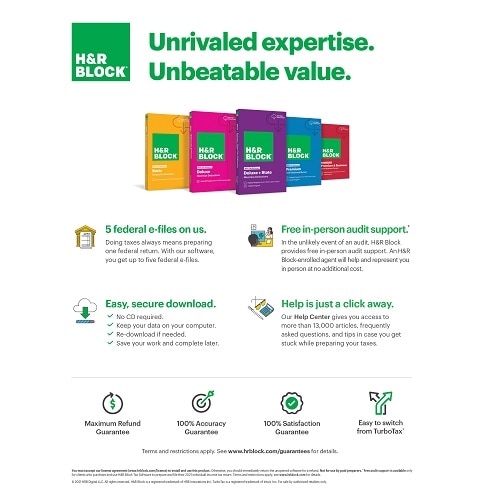 Download H&R Block Tax Software Deluxe + State 2021 Windows Dell USA