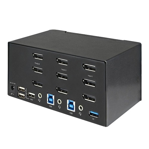 StarTech 2 Port Triple Monitor DisplayPort KVM Switch, 4K 60Hz UHD HDR, DP 1.2, 2 Port USB 3.0 Hub, 4x USB HID, Audio, Hotkey, TAA 6