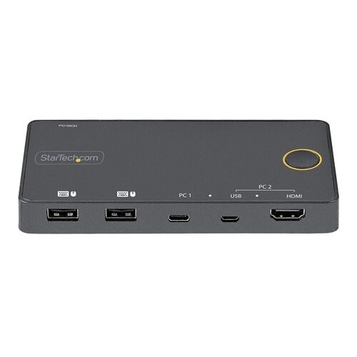 StarTech 2 Port Hybrid USB-A + HDMI & USB-C KVM Switch, Single 4K 60Hz HDMI 2.0 Monitor, Compact Desktop and/or Laptop KVM Switch, TAA 2