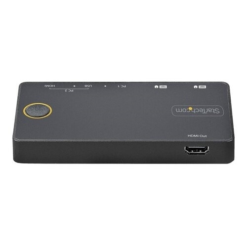StarTech 2 Port Hybrid USB-A + HDMI & USB-C KVM Switch, Single 4K 60Hz HDMI 2.0 Monitor, Compact Desktop and/or Laptop KVM Switch, TAA 3