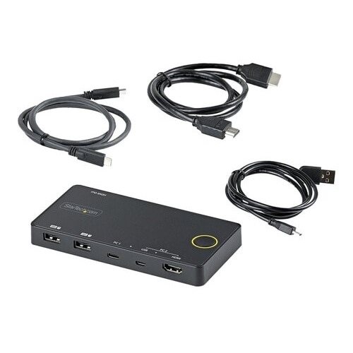StarTech 2 Port Hybrid USB-A + HDMI & USB-C KVM Switch, Single 4K 60Hz HDMI 2.0 Monitor, Compact Desktop and/or Laptop KVM Switch, TAA 4
