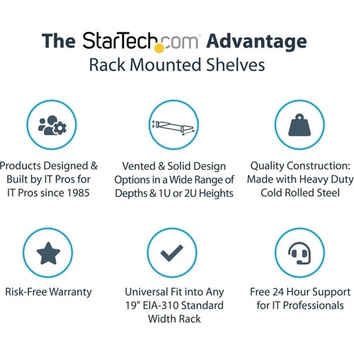 StarTech 1U Server Rack Cabinet Shelf - Fixed 10" Deep Cantilever Rackmount Tray for 19" Data/AV/Network Enclosure w/cage nuts, screws 2