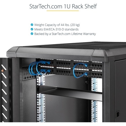 StarTech 1U Server Rack Cabinet Shelf - Fixed 10" Deep Cantilever Rackmount Tray for 19" Data/AV/Network Enclosure w/cage nuts, screws 7