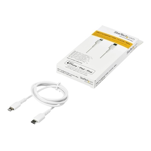 StarTech.com 3 foot/1m Durable White USB-C to Lightning Cable, Rugged Heavy Duty Charging/Sync Cable for Apple iPhone/iPad MFi Certified 5