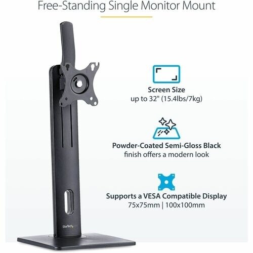 StarTech.com Free Standing Single Monitor Mount, Height Adjustable Ergonomic Monitor Desk Stand, For VESA Mount Displays up to 32" (15lb) 2