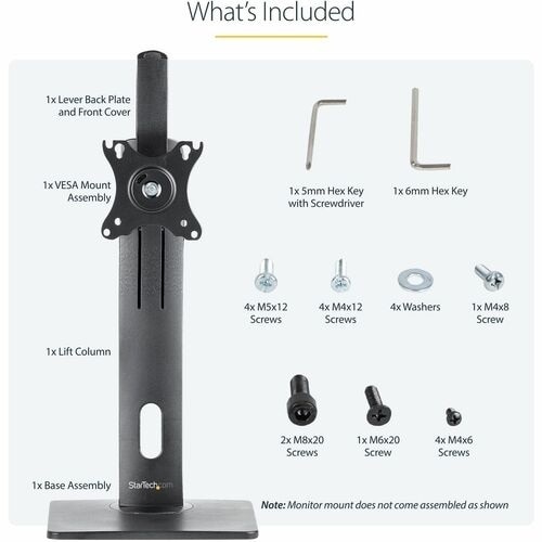 StarTech.com Free Standing Single Monitor Mount, Height Adjustable Ergonomic Monitor Desk Stand, For VESA Mount Displays up to 32" (15lb) 6
