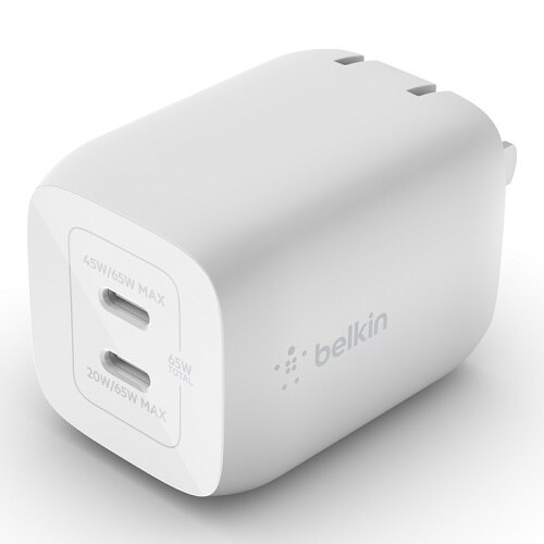 Belkin BoostCharge Pro Dual USB-C GaN Wall Charger with PPS 65W - White ...