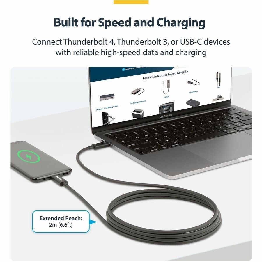 StarTech 6ft (2m) Active Thunderbolt 4 Cable, 40Gbps, 100W PD, Compatible w/Thunderbolt 3/USB 3.2/DisplayPort 8
