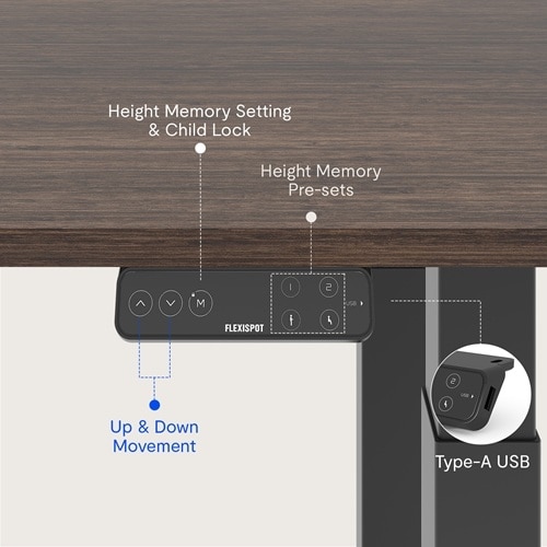 Flexispot E7Q Height Adjustable Table - Black/Walnut 6