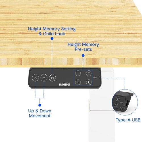 FlexiSpot Premium Standing Desk (E7 Pro) - White/Bamboo 3