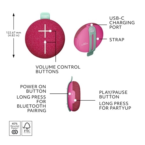 Ultimate Ears MINIROLL Ultra-portable waterproof speaker - Calming Pink 5