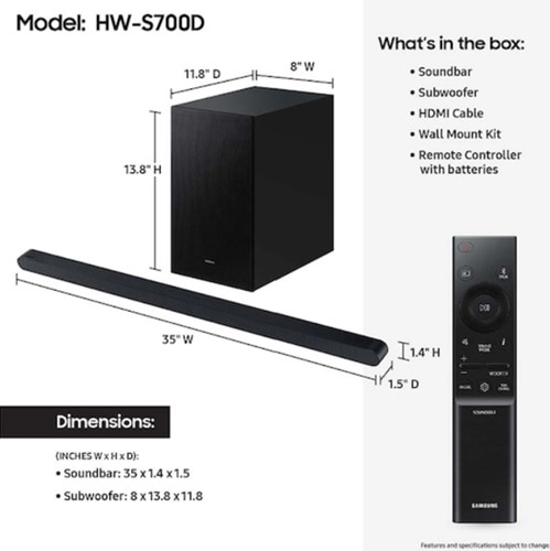 Samsung HW-S700D 3.1.2 Bluetooth Sound Bar Speaker - 250 W RMS 4