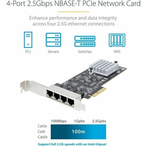 StarTech 4-Port 2.5G NBASE-T PCIe Network Card, Computer Network Card Interface, Intel® I225-V, Quad-Port Ethernet, Multi-Gigabit NIC 2