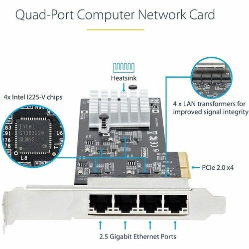 StarTech 4-Port 2.5G NBASE-T PCIe Network Card, Computer Network Card Interface, Intel® I225-V, Quad-Port Ethernet, Multi-Gigabit NIC 3