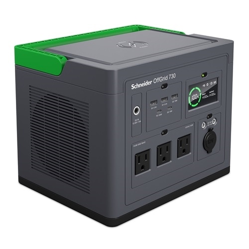 Schneider OffGrid Portable Power Station 730, 700W, 120V, 738Wh Lithium-ion, LCD, 3 NEMA, Sinewave, 3 USB-A, 2 USB-C, Wireless Charger 4