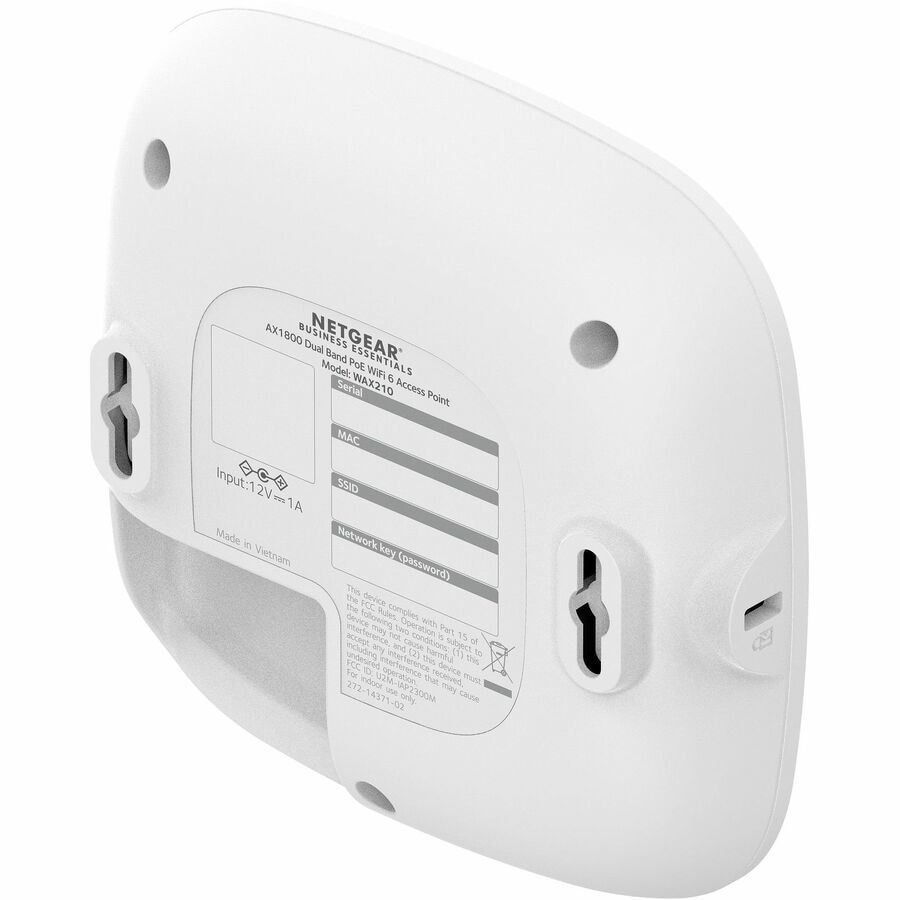 Netgear WAX210 Dual Band Wi-Fi 6 IEEE 802.11 a/b/g/n/ac/ax/e 1.80 Gbit/s Wireless Access Point - Indoor 8