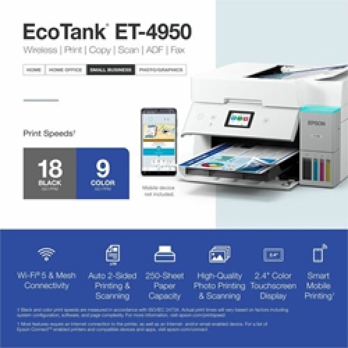 Epson ET-4950 Wired & Wireless EcoTank Inkjet Multifunction Printer - Color - White 10