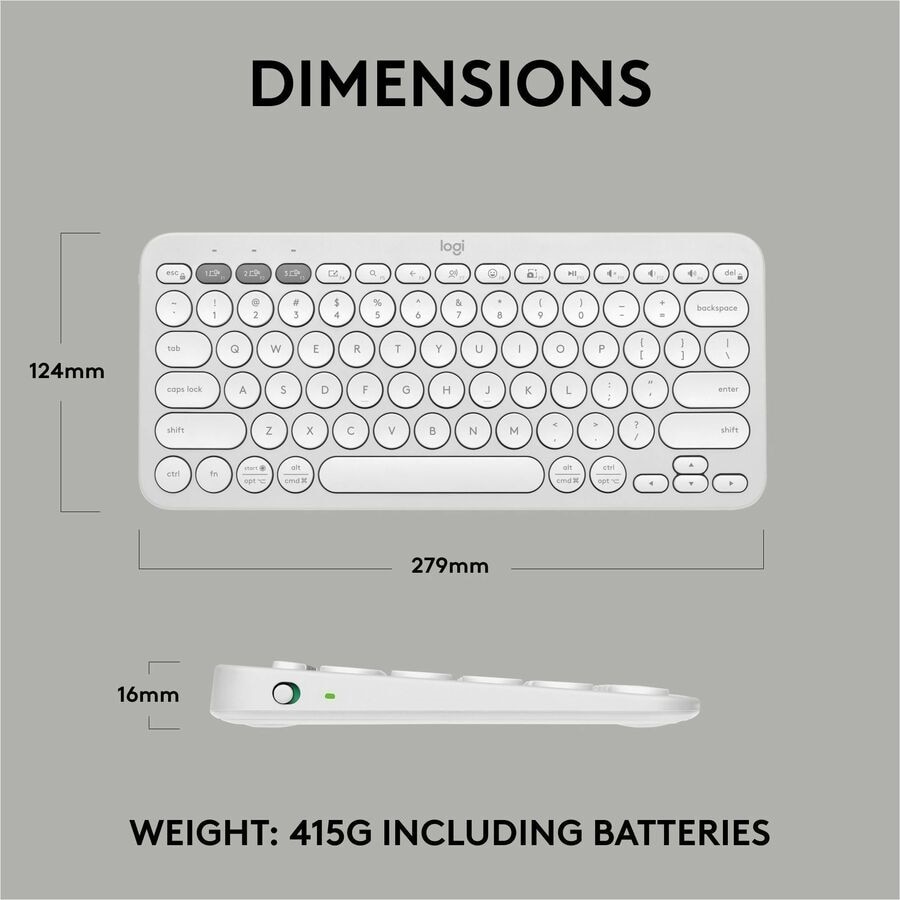 Logitech Pebble Keys 2 K380s, Multi-Device Bluetooth Wireless Keyboard with Customizable Shortcuts, Tonal White 9