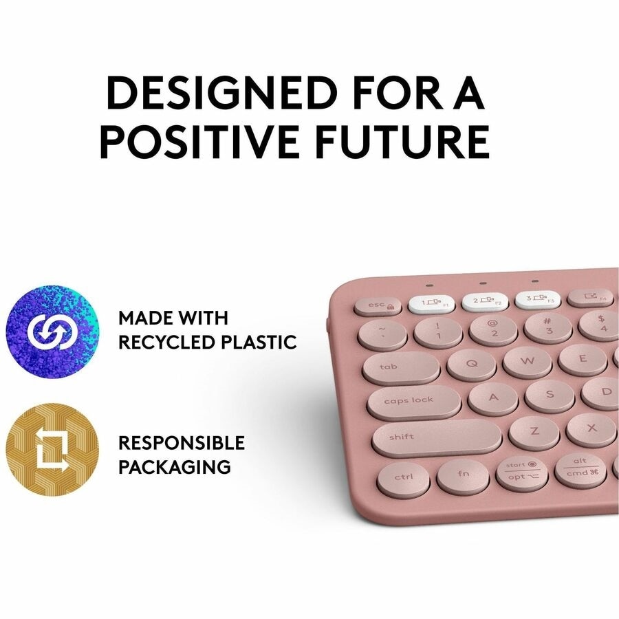 Logitech Pebble Keys 2 K380s, Multi-Device Bluetooth Wireless Keyboard with Customizable Shortcuts, Tonal Rose 3