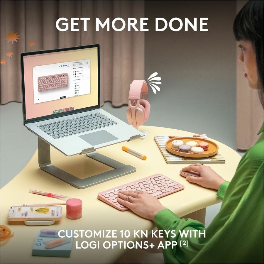 Logitech Pebble Keys 2 K380s, Multi-Device Bluetooth Wireless Keyboard with Customizable Shortcuts, Tonal Rose 7
