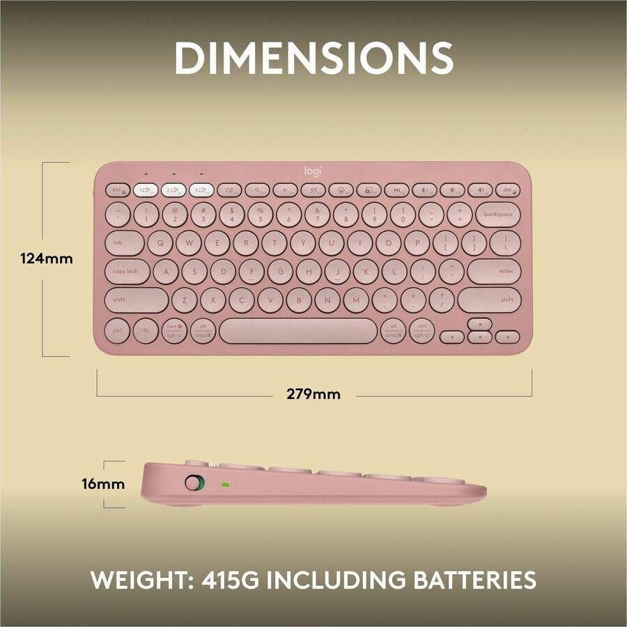 Logitech Pebble Keys 2 K380s, Multi-Device Bluetooth Wireless Keyboard with Customizable Shortcuts, Tonal Rose 9