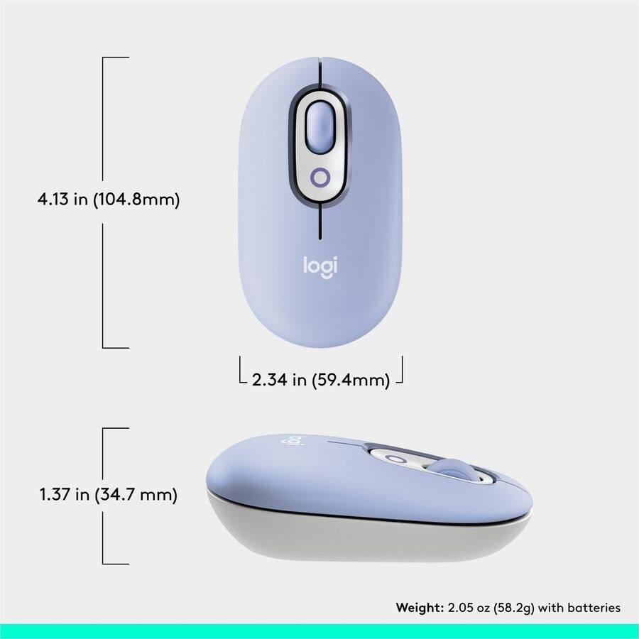 Logitech POP Mouse, Compact and Portable Wireless Bluetooth Mouse With Programmable Buttons and Quiet Clicks, Lilac 9