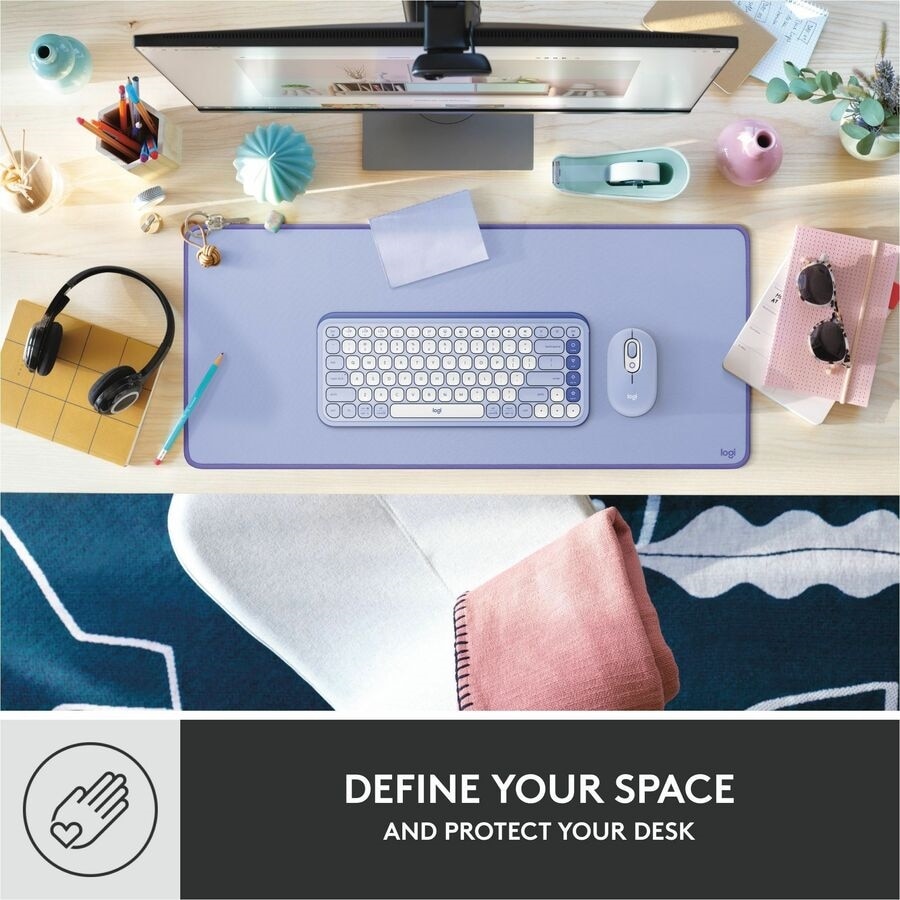 Logitech Desk Mat - Studio Series with Anti-slip Base, Spill-resistant Durable Design, Fine Weave Material, Lilac 2