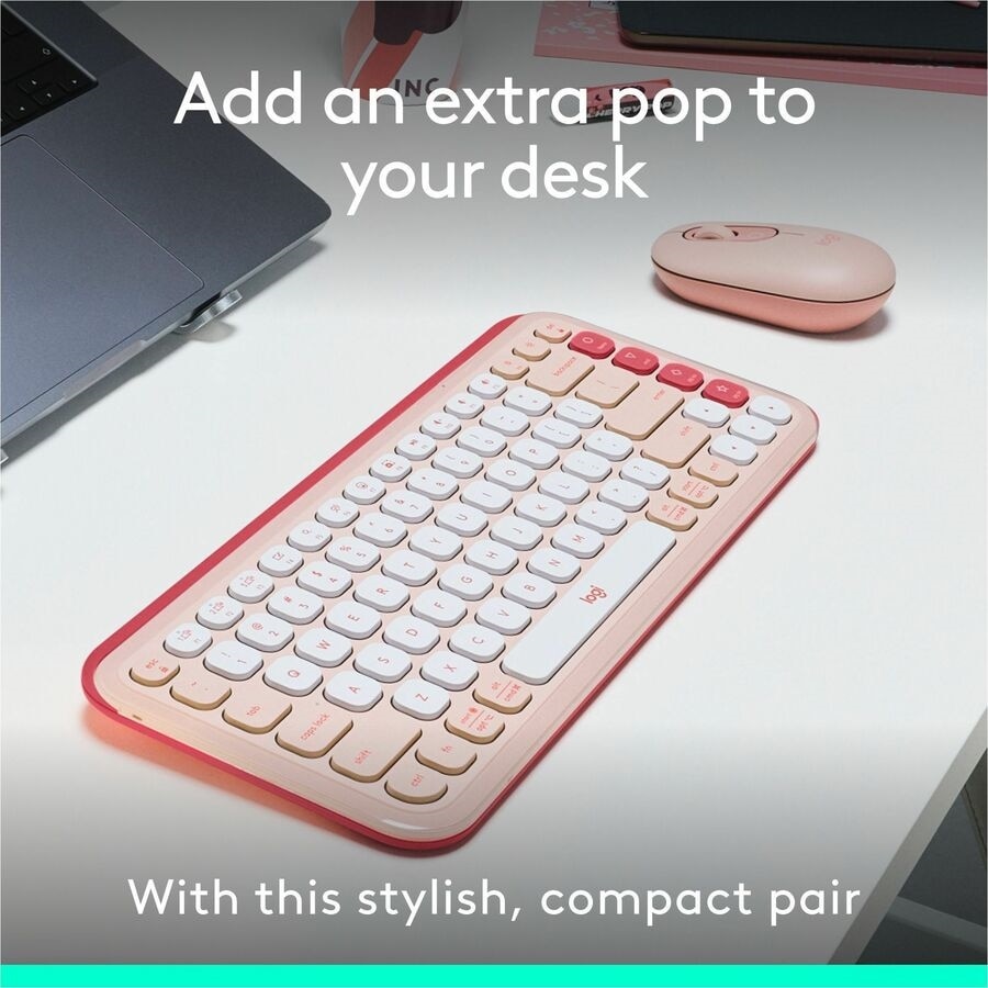 Logitech POP ICON COMBO, Bluetooth Keyboard and Mouse Combo, Comfortable Typing, Programmable Keys and Buttons, (Rose & Off-white) 2