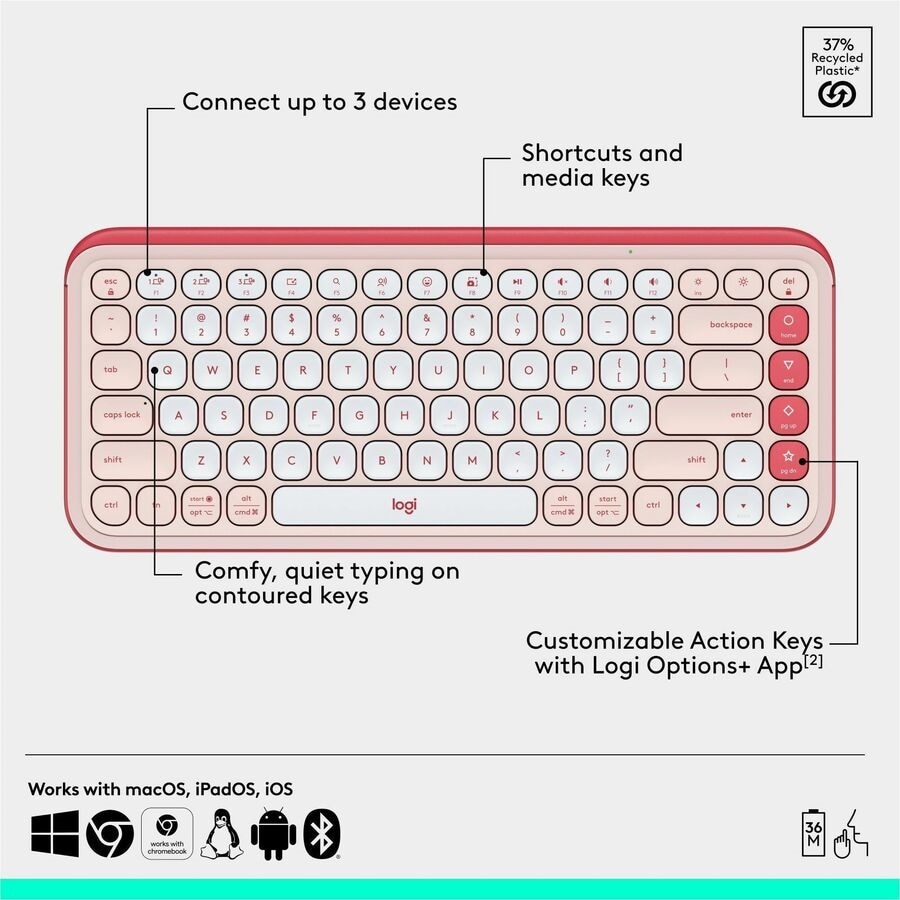 Logitech POP ICON COMBO, Bluetooth Keyboard and Mouse Combo, Comfortable Typing, Programmable Keys and Buttons, (Rose & Off-white) 5