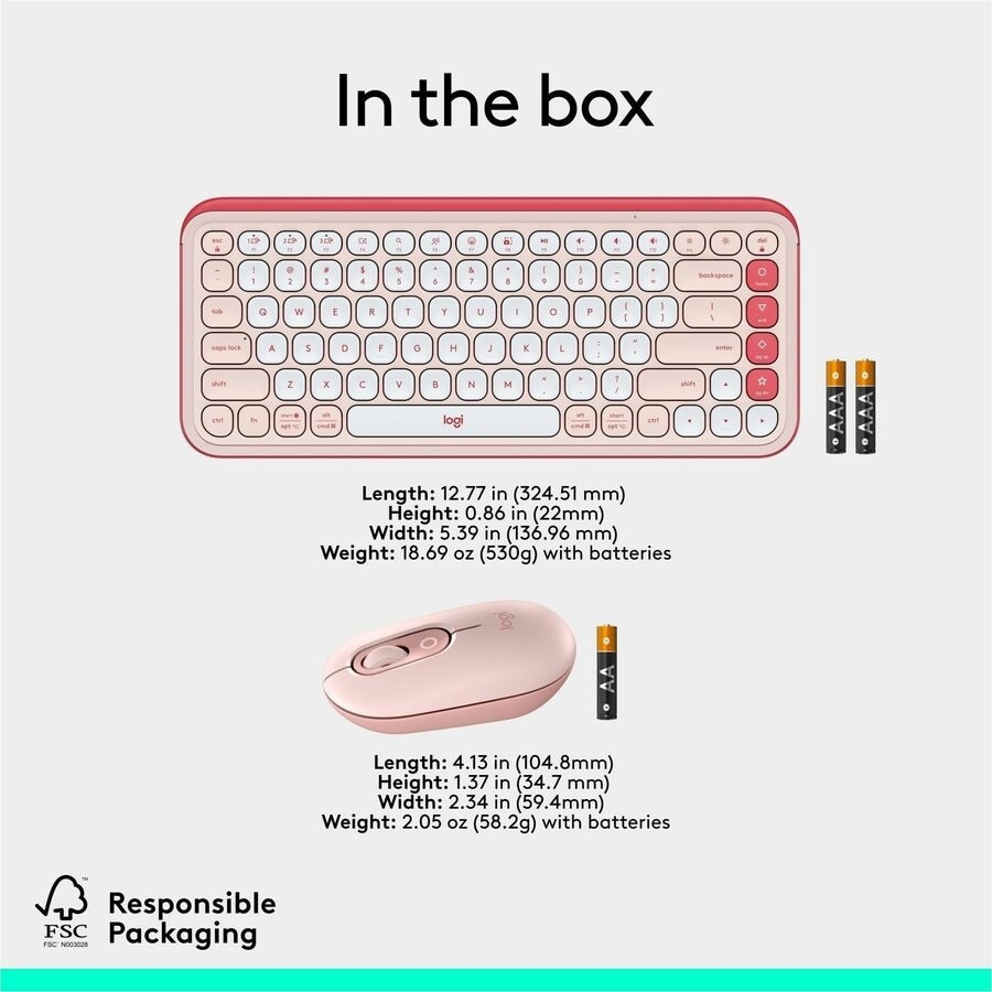 Logitech POP ICON COMBO, Bluetooth Keyboard and Mouse Combo, Comfortable Typing, Programmable Keys and Buttons, (Rose & Off-white) 9