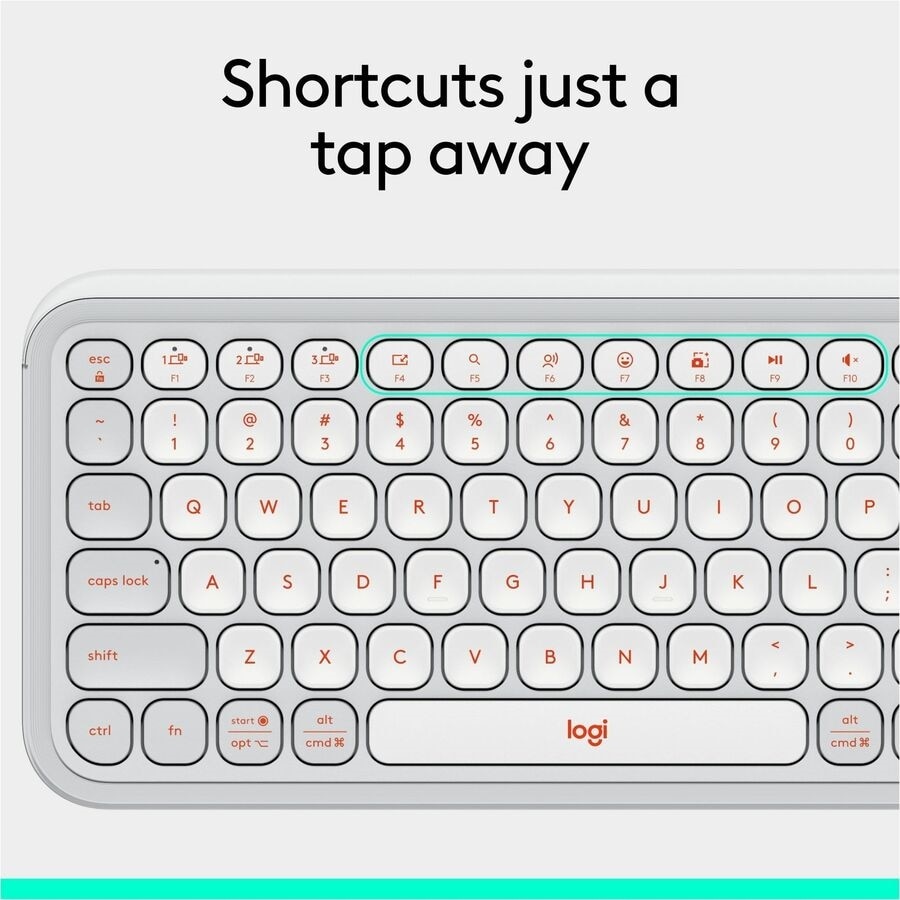 Logitech POP Icon Keys Wireless Bluetooth Keyboard - Off-white & Orange 9