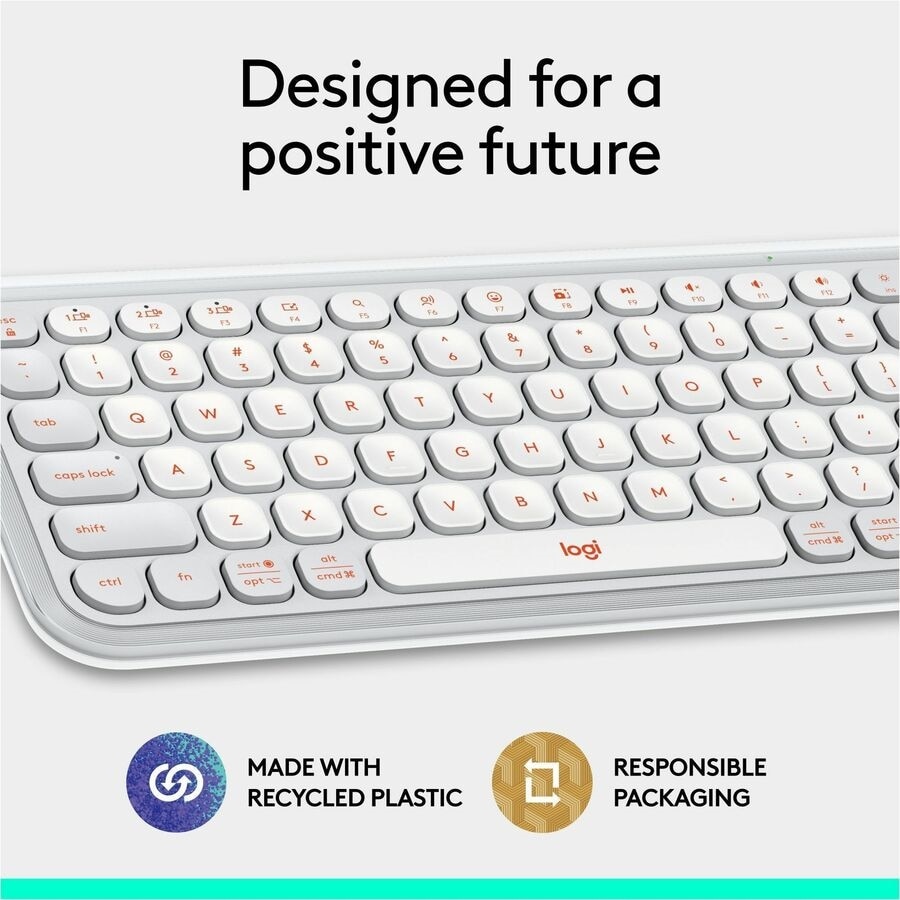 Logitech POP Icon Keys Wireless Bluetooth Keyboard - Off-white & Orange 11