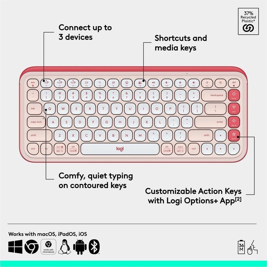 Logitech POP Icon Keys Wireless Bluetooth Keyboard - Rose & Off-white 8