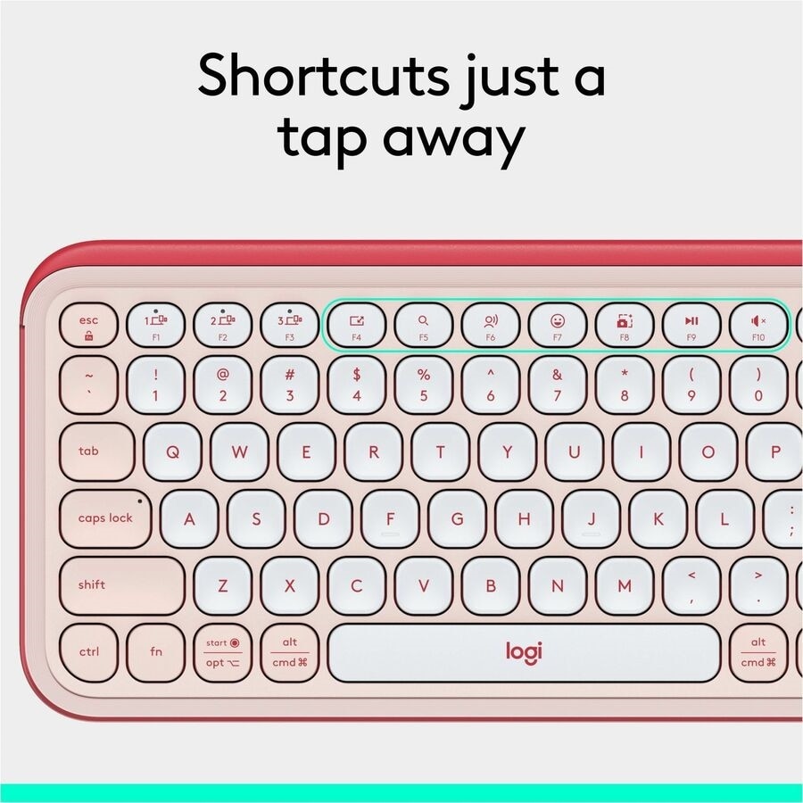Logitech POP Icon Keys Wireless Bluetooth Keyboard - Rose & Off-white 9