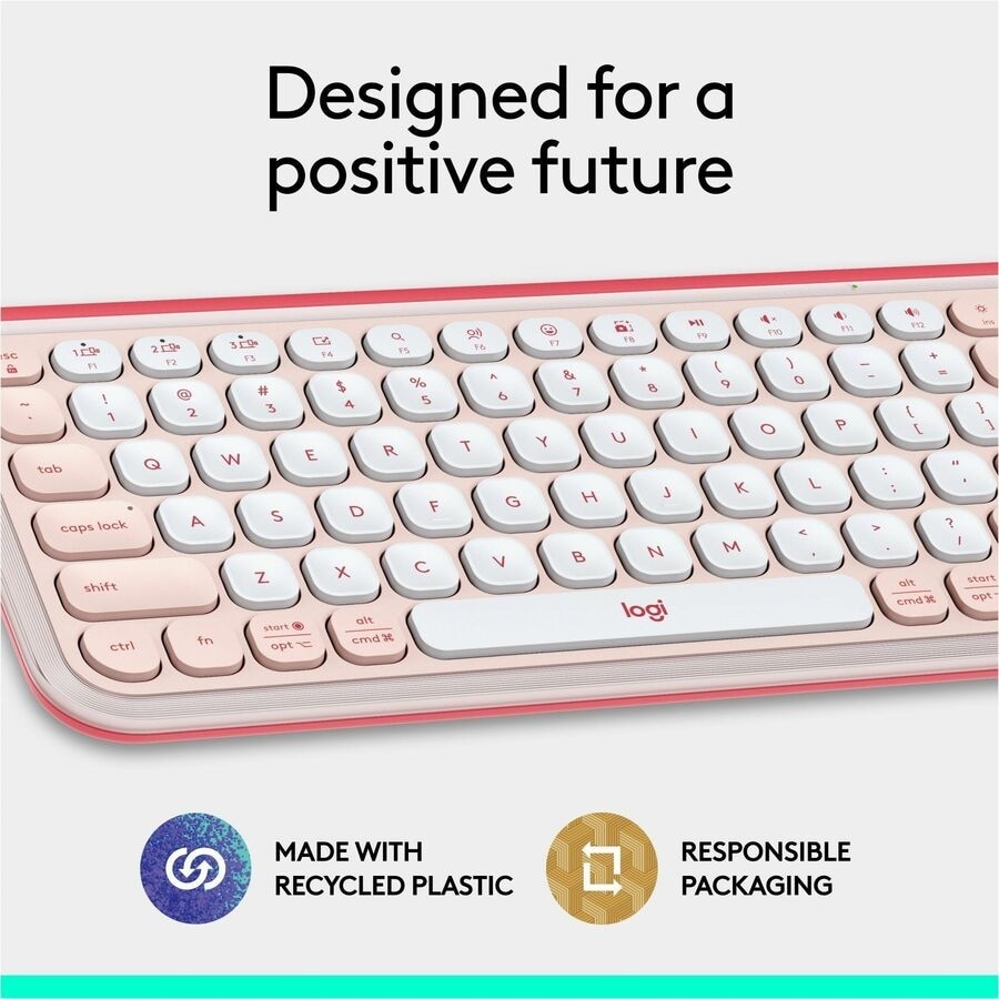 Logitech POP Icon Keys Wireless Bluetooth Keyboard - Rose & Off-white 11