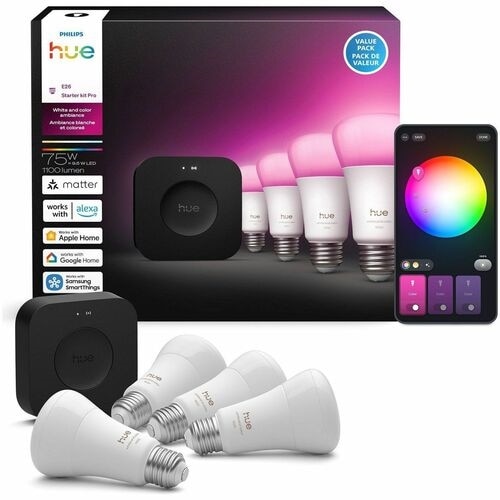 Philips Hue Color 4 pack 75W Bulb + Hue Pro Bridge 3