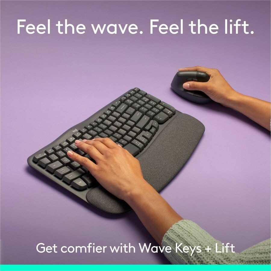 Logitech Wave Keys & Lift Vertical Mouse - Ergonomic Wireless Keyboard and Mouse Combo - (Graphite) 2