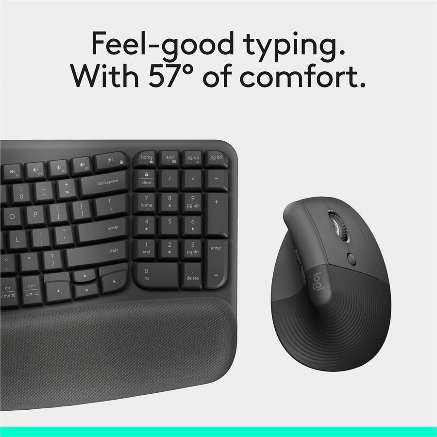 Logitech Wave Keys & Lift Vertical Mouse - Ergonomic Wireless Keyboard and Mouse Combo - (Graphite) 9