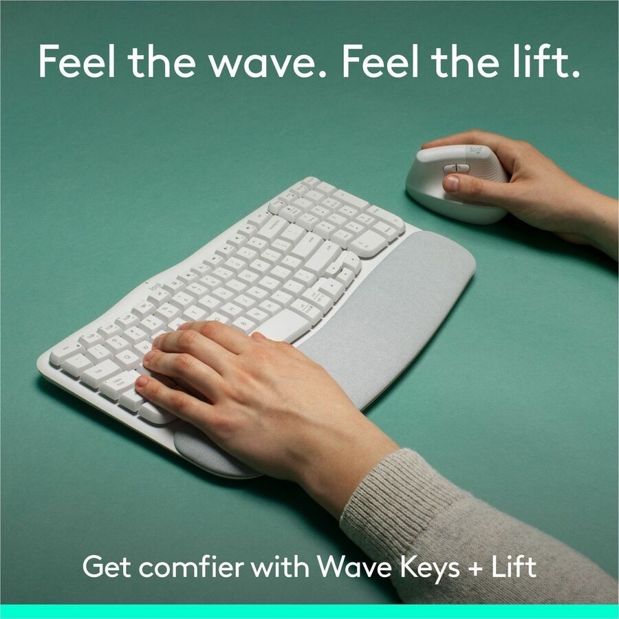 Logitech Wave Keys & Lift Vertical Mouse - Ergonomic Wireless Keyboard and Mouse Combo - (Off-white) 2