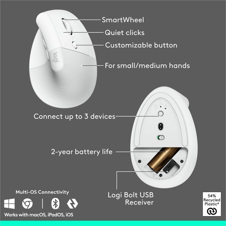 Logitech Wave Keys & Lift Vertical Mouse - Ergonomic Wireless Keyboard and Mouse Combo - (Off-white) 7