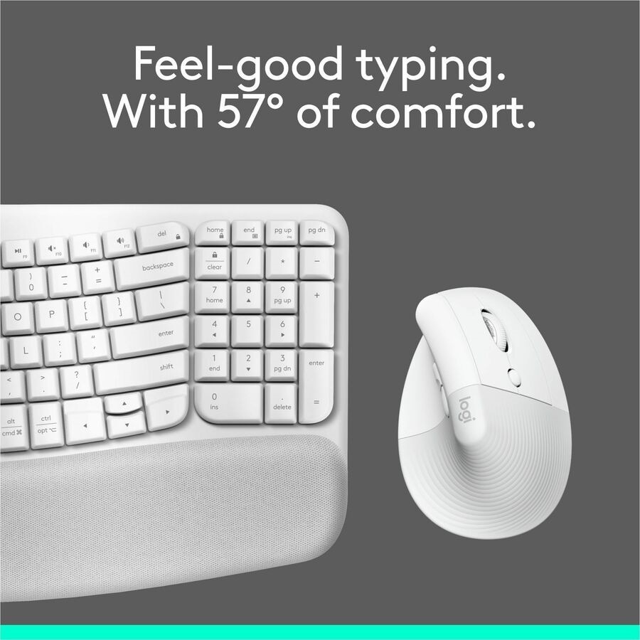 Logitech Wave Keys & Lift Vertical Mouse - Ergonomic Wireless Keyboard and Mouse Combo - (Off-white) 9