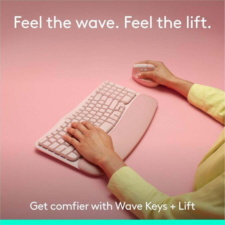 Logitech Wave Keys & Lift Vertical Mouse - Ergonomic Wireless Keyboard and Mouse Combo - (Rose) 2