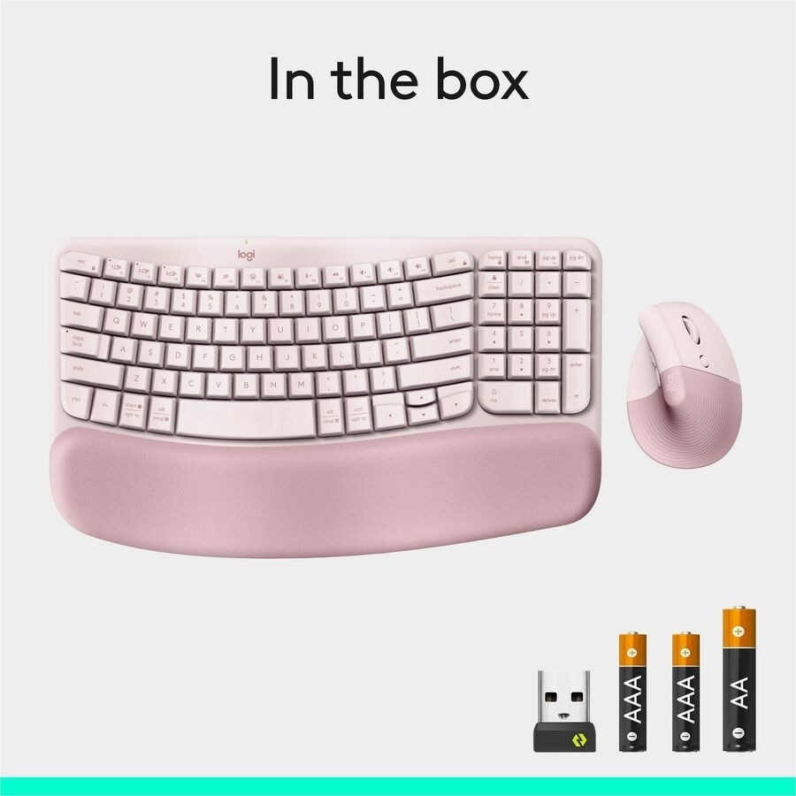 Logitech Wave Keys & Lift Vertical Mouse - Ergonomic Wireless Keyboard and Mouse Combo - (Rose) 11