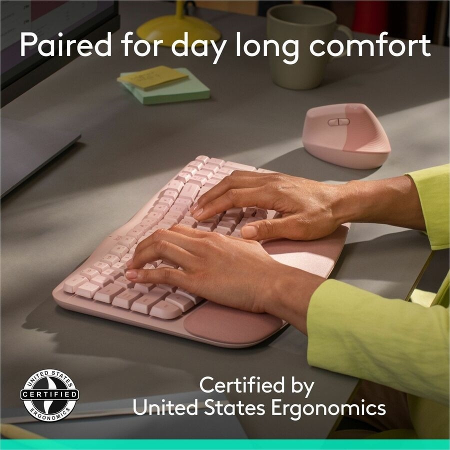 Logitech Wave Keys & Lift Vertical Mouse - Ergonomic Wireless Keyboard and Mouse Combo - (Rose) 3
