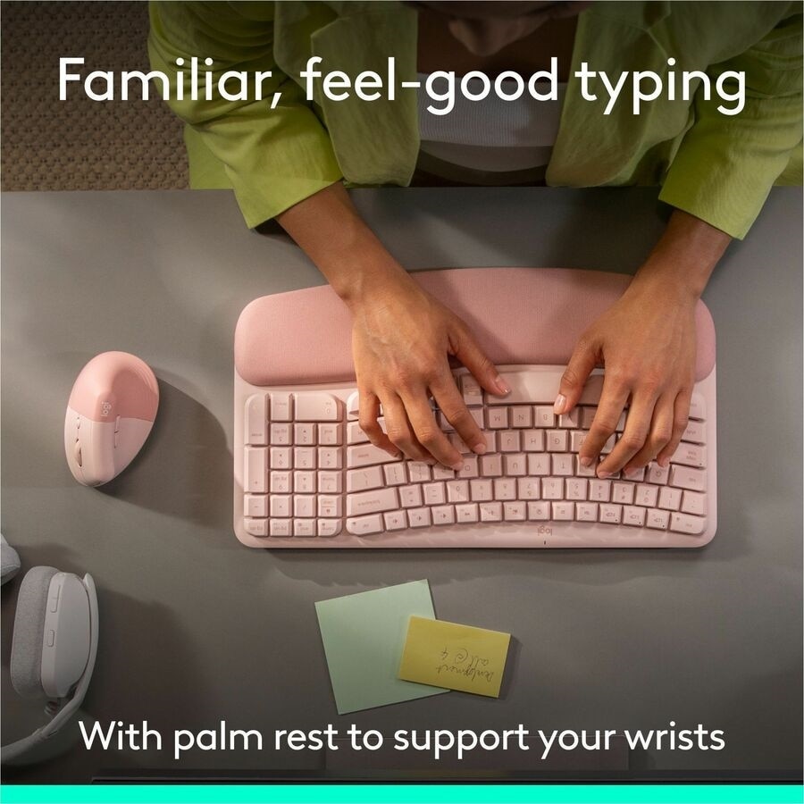 Logitech Wave Keys & Lift Vertical Mouse - Ergonomic Wireless Keyboard and Mouse Combo - (Rose) 4