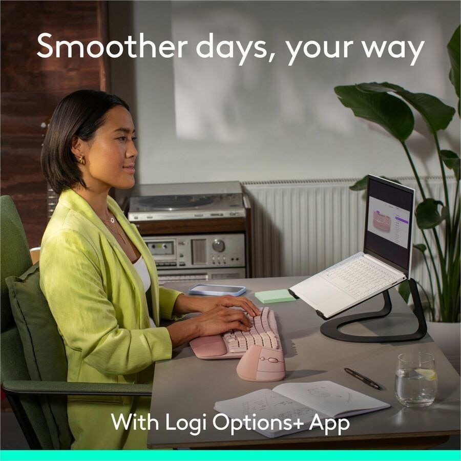 Logitech Wave Keys & Lift Vertical Mouse - Ergonomic Wireless Keyboard and Mouse Combo - (Rose) 8